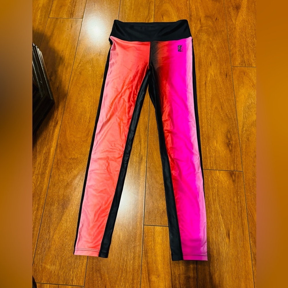 P.E Nation Coral to Hot Pink Ombre Leggings with Black Panels